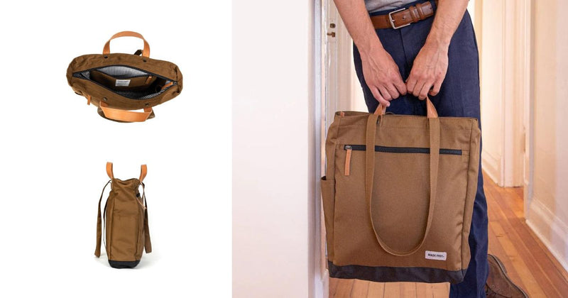 man carrying the tote pack backpack-tote bag hybrid for work and outdoors