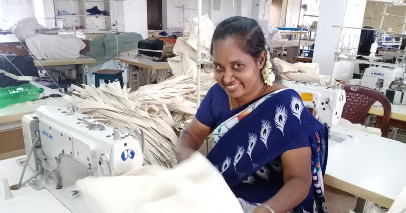 MADE FREE Artisan handcrafting totes in fair trade factory