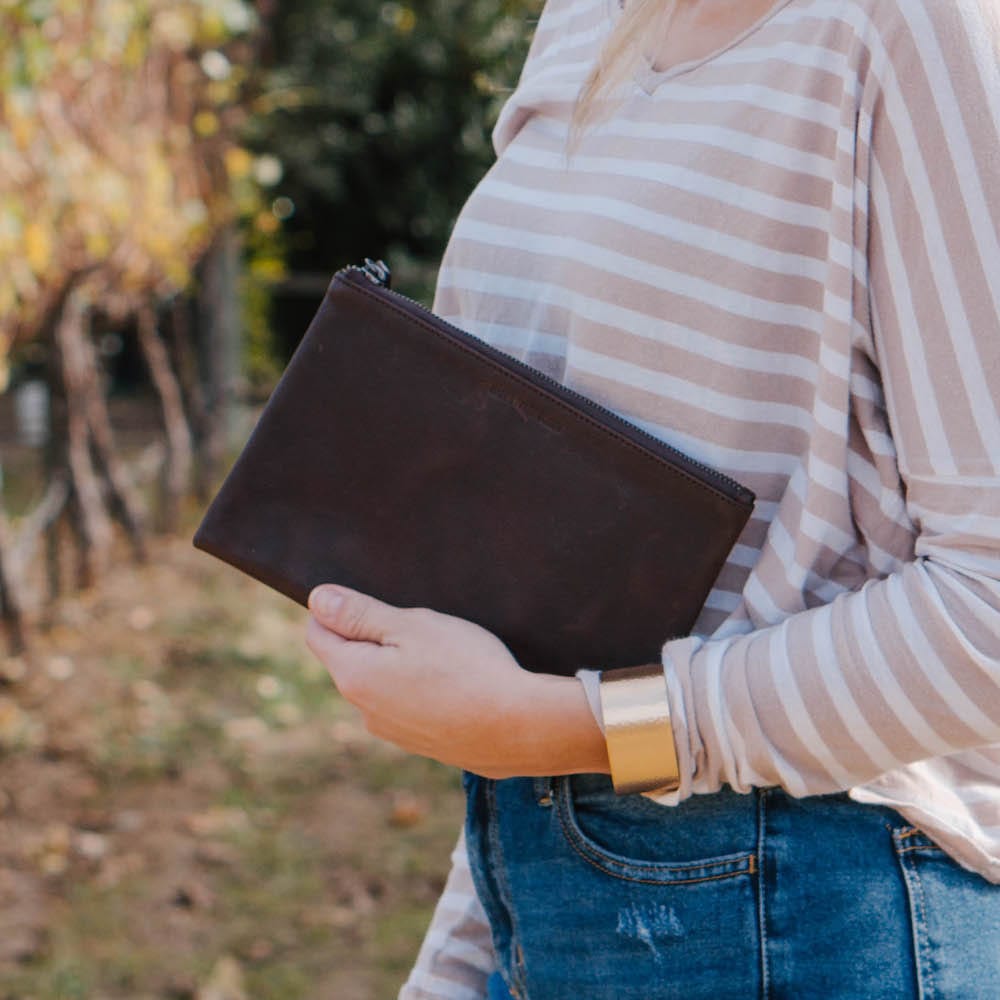 Leather Brown Clutch Purse  Accessory