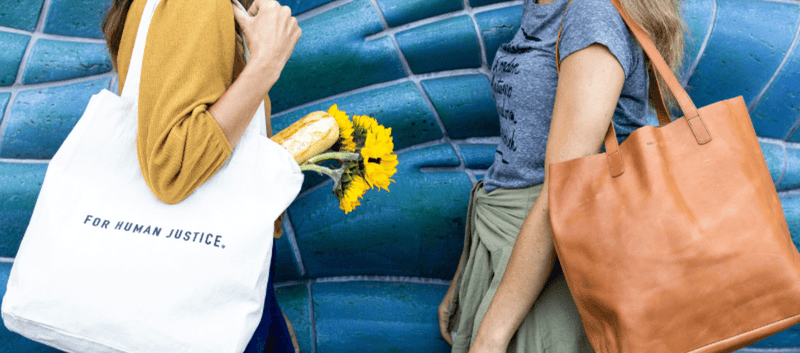 Canvas tote vs. leather tote. Shop handcrafted, fair trade totes from MADE FREE.