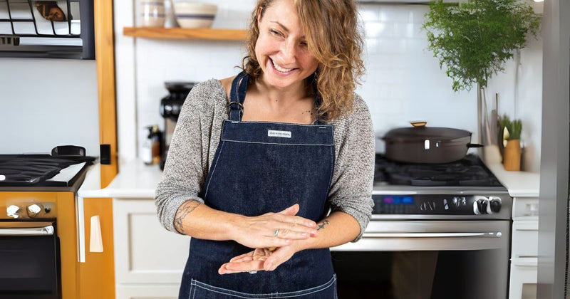 the made free denim apron, ethically made durable holiday gifts for cooks