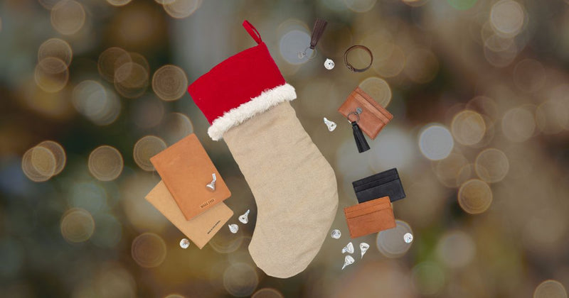 Shop the best stocking stuffers for him in 2024, ethically made from veg tanned leather goods like wallets, keychains, journals and more.
