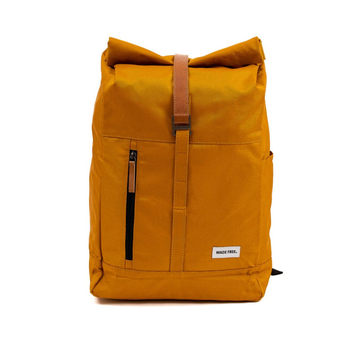 An fair trade eco-friendly backpack made from recycled water-resistant sustainable fabric in burnt orange