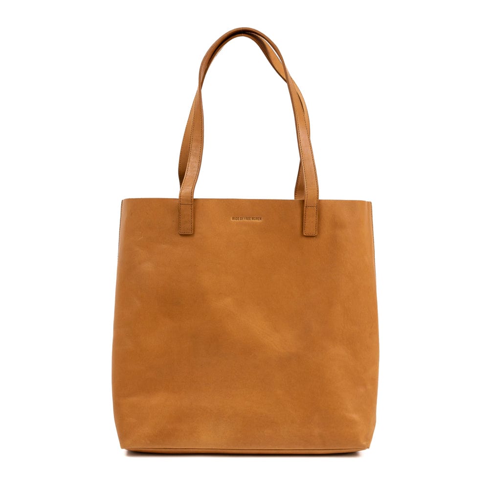 soft eco friendly leather tote bag. tote bags for school. genuine leather bag. made by free women.  camel color
