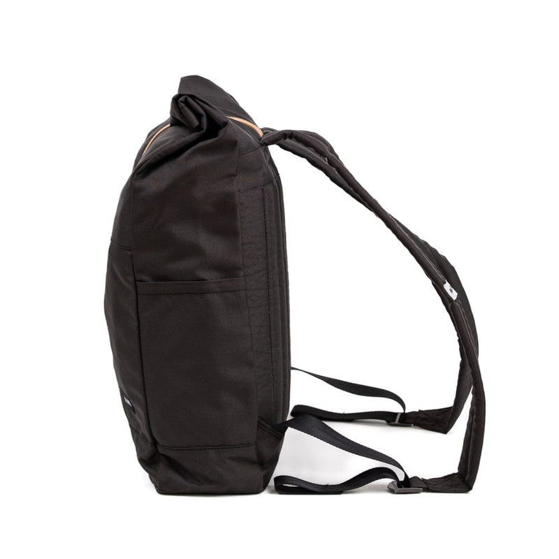 lightweight roll top backpack. best roll top backpack waterproof. canvas roll top bag. best roll top backpack. rolling backpacks. eco friendly roll top backpack. 100recycled backpack. socially responsible backpacks. backpacks made from recycled materials. sustainable travel bag. black