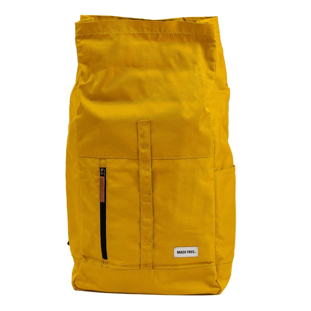 lightweight roll top backpack. best roll top backpack waterproof. canvas roll top bag. best roll top backpack. rolling backpacks. eco friendly roll top backpack. 100recycled backpack. socially responsible backpacks. backpacks made from recycled materials. sustainable travel bag. mustard yellow