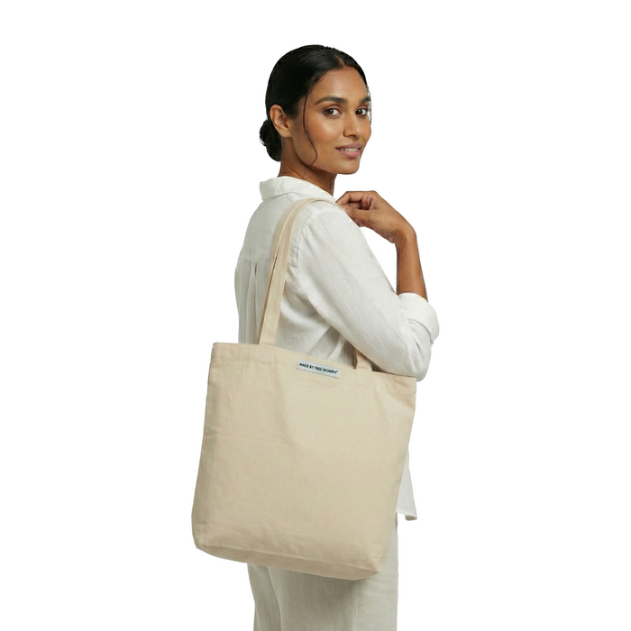 MADE FREE Market Tote WP worn by model in studio setting