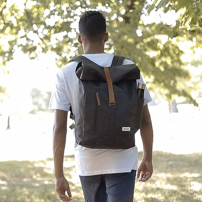 Roll Pack Backpack in Charcoal Black, 100% Recycled Poly Backpack