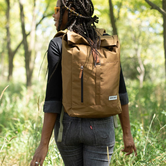 Roll Pack Backpack in Taupe, 100% Recycled Poly Backpack