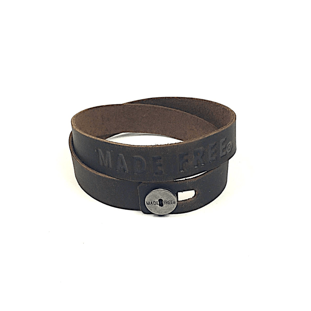 Leather Wrap Bracelet with "MADE FREE" embossed. Eco Friendly Leather