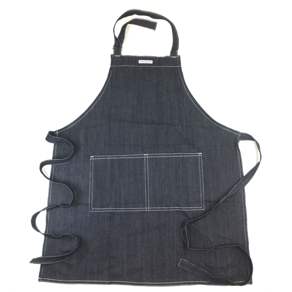 APRON NAVY DENIM with pockets. Ethical. Empowerment. MADE BY FREE WOMAN